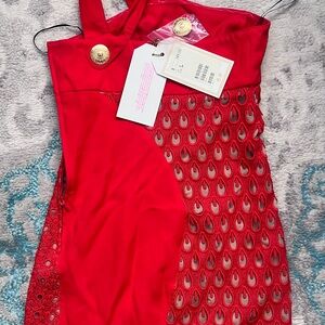 NWT

2011 VERSACE for H&M Red Lace Dress Gold Buttons size 4 NWT
